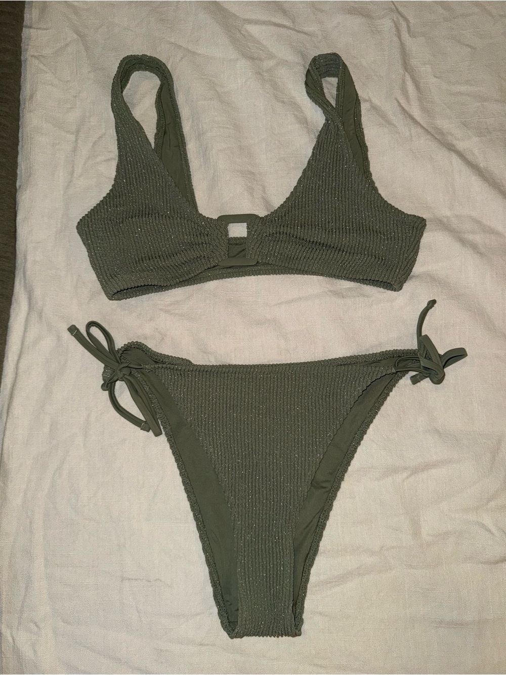 aerie Olive Ribbed Bikini Set